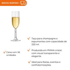 TAÇA ACRÍLICA PARA CHAMPAGNE 220ML CRISTAL