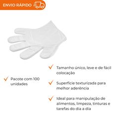 LUVA PLÁSTICA DESCARTÁVEL TRANSPARENTE