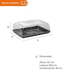 EMBALAGEM PET TORTA RETANGULAR GRANDE PRETA - G 70MM