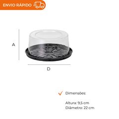 EMBALAGEM PET PARA TORTA MINI COM BASE PRETA - G 32CT