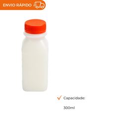 GARRAFA PLÁSTICA PARA SUCO QUADRADA COM TAMPA 300ML