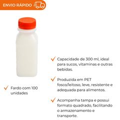 GARRAFA PLÁSTICA PARA SUCO QUADRADA COM TAMPA 300ML