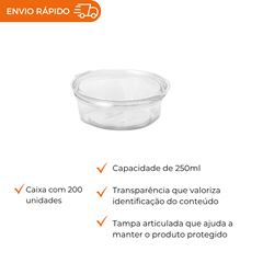 POTE 250ML PET REDONDO COM TAMPA ARTICULADA - G 742D