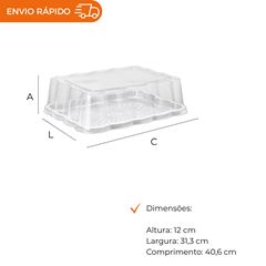 EMBALAGEM PET TORTA RETANGULAR MÉDIA BRANCA - G 70F