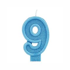 VELA AZUL GLITTER NUMERO 9