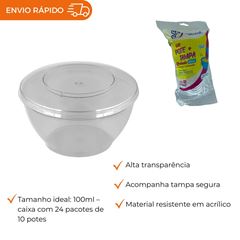 POTE ACRÍLICO 100ML COM TAMPA CRISTAL