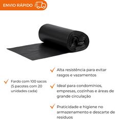SACO PARA LIXO REFORÇADO 110L - 75X105CM - PRETO