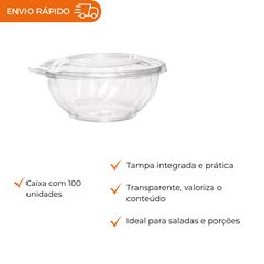 SALADEIRA TRANSPARENTE 1000ML PET COM LACRE