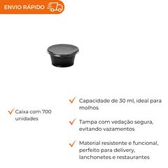 POTE 30ML COM TAMPA PARA MOLHOS PRETO PET - G 695