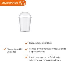 COPO 200ML DESCARTÁVEL PP BIODEGRADÁVEL CRISTAL COM TAMPA BOLHA