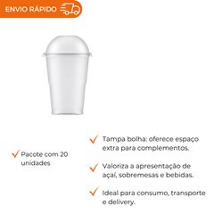 COPO 250ML DESCARTÁVEL PP BIODEGRADÁVEL CRISTAL COM TAMPA BOLHA
