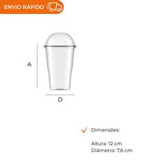 COPO 300ML DESCARTÁVEL PP BIODEGRADÁVEL CRISTAL COM TAMPA BOLHA