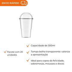 COPO 300ML DESCARTÁVEL PP BIODEGRADÁVEL CRISTAL COM TAMPA BOLHA