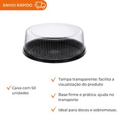 EMBALAGEM PET TORTA GRANDE PRETA - P 60 MÉDIA