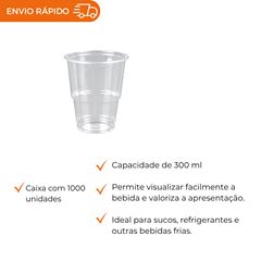 COPO 300ML DESCARTÁVEL PS TRANSPARENTE - NOBILE