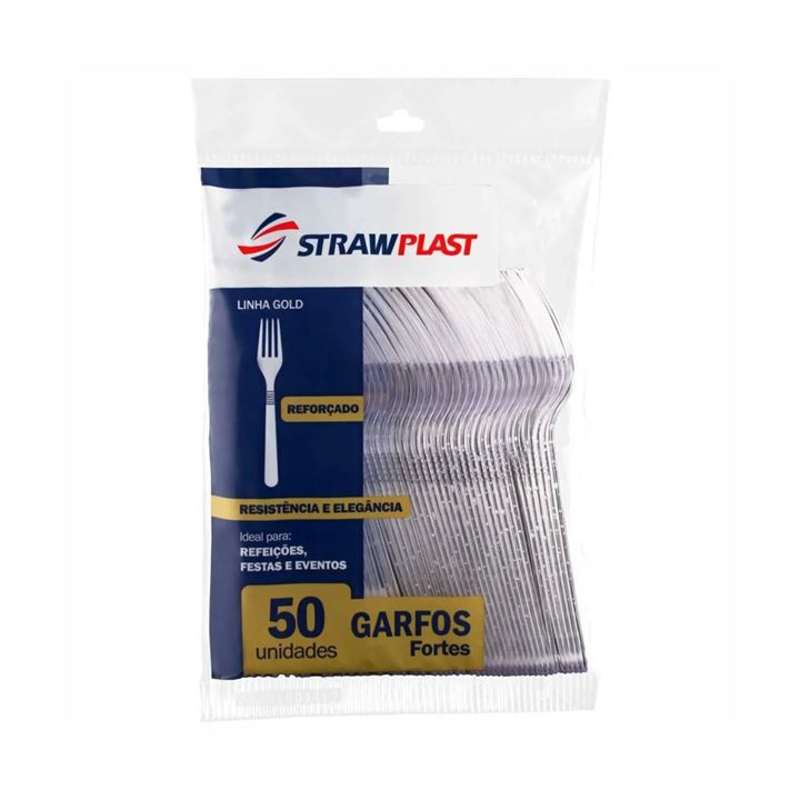 Garfo Plástico Grande C/50 Strawplast Branco