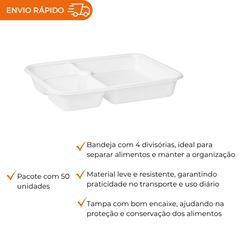 MARMITEX DE ISOPOR RETANGULAR COM TAMPA COM 4 DIVISÓRIAS - PT-110