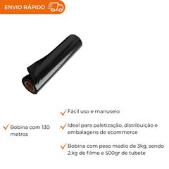STRETCH C/ TUBETE 50X0,25 PRETO COM 2,50 KG DE FILME